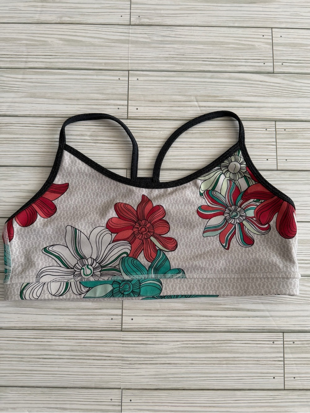 Lululemon | Flow Y Bra Floral / Logo Print Red Teal - Size 8